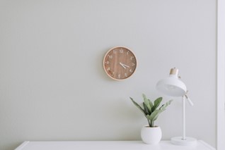 White work desk with a plant.