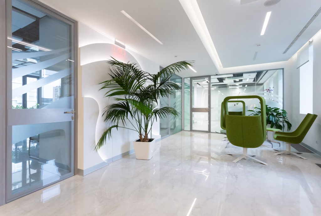 the waiting area in a modern clinic