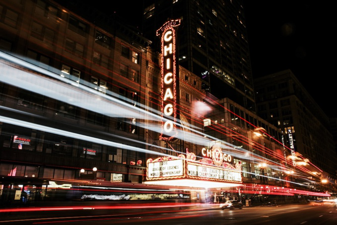 Snapshot of a Chicago road at nighttime